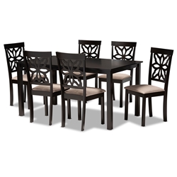 Baxton Studio Dallas Modern and Contemporary Sand Fabric Upholstered and Dark Brown Finished Wood 7-Piece Dining Set